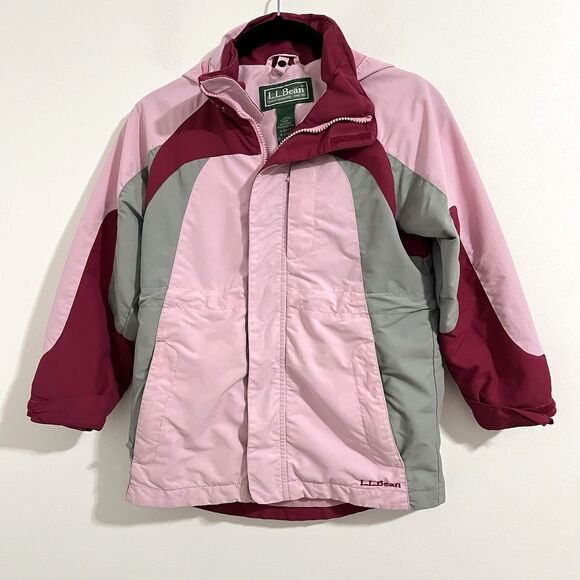 LL Bean Jacket Girls Large 6X / 7 Pink Winter Nylon Outdoor Hooded Windbreaker - Picture 1 of 7